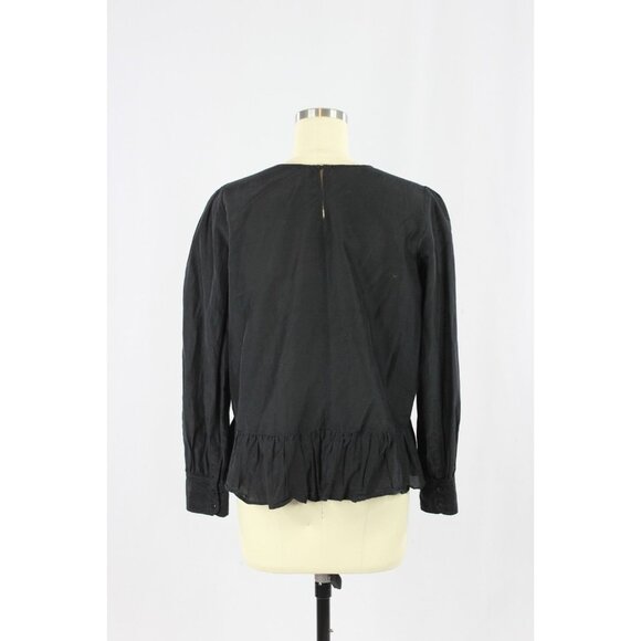 ZARA Black Floral Embroidered Cotton Silk Voile Peasant Peplum Blouse, Size S - Picture 3 of 10